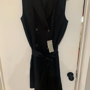 H&M Black linen button cross dress